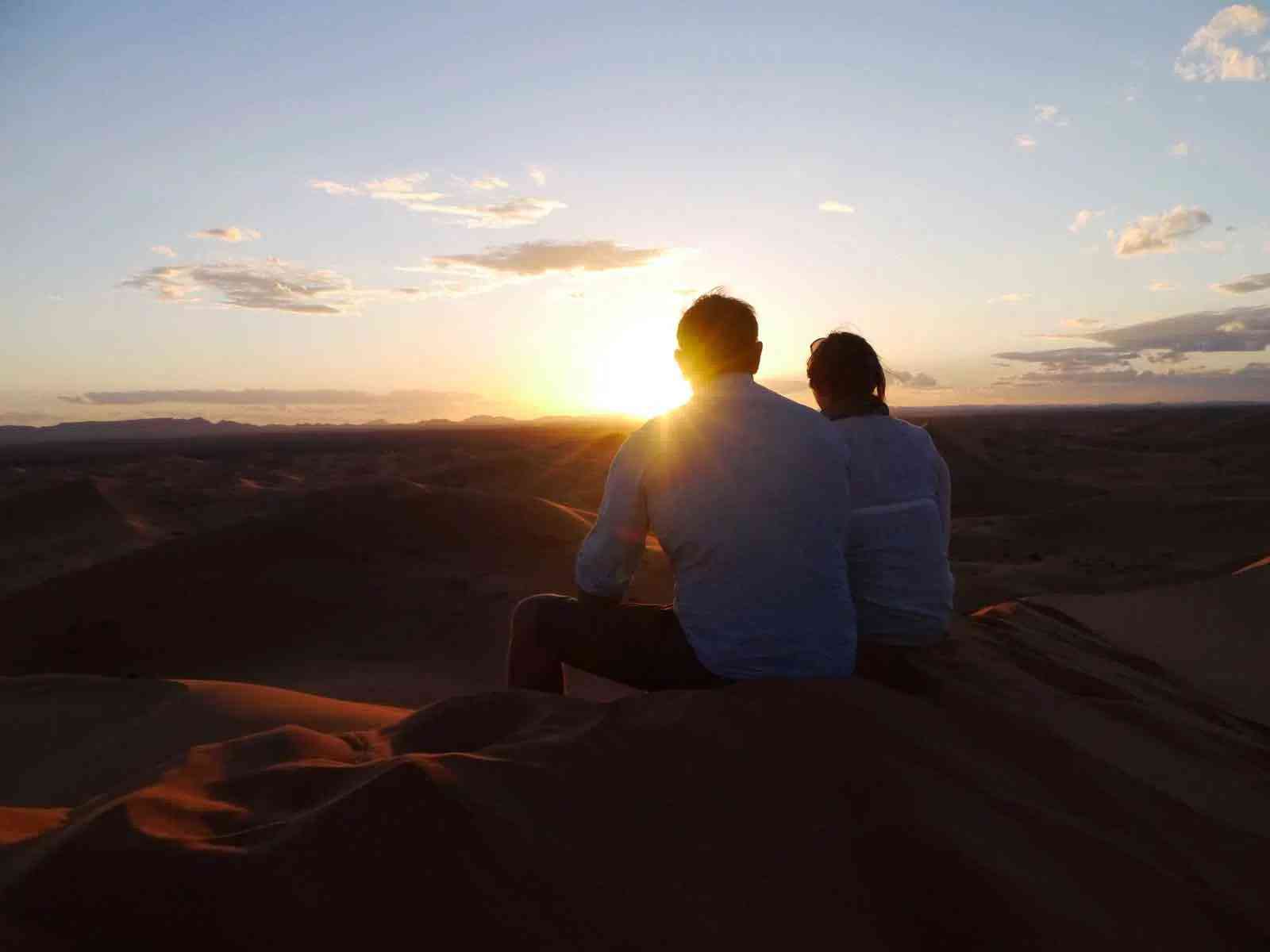 Experience the golden hour over Erg Chebbi on a private desert tour from Marrakech.
