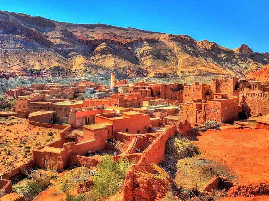 Explore the rich terracotta landscape of a traditional Moroccan village on your Marrakech to Merzouga to Fes tour.