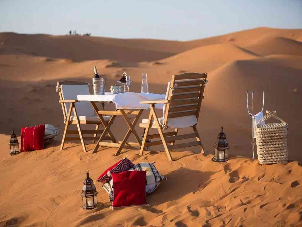 Exclusive desert dining experience on your private Marrakech to Merzouga 3-day tour.