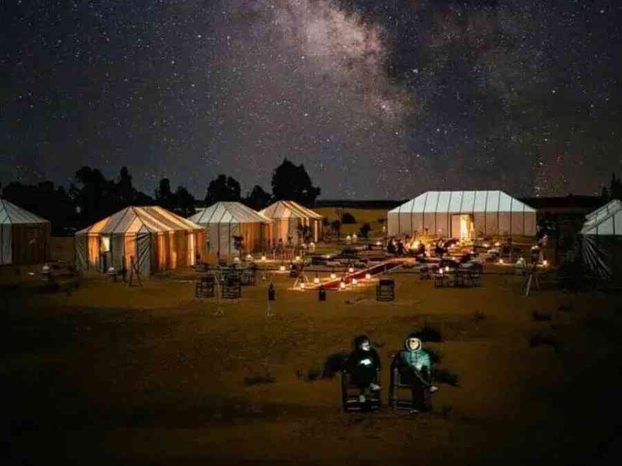 Experience a night under the stars in a traditional Sahara desert camp in Erg Chebbi.